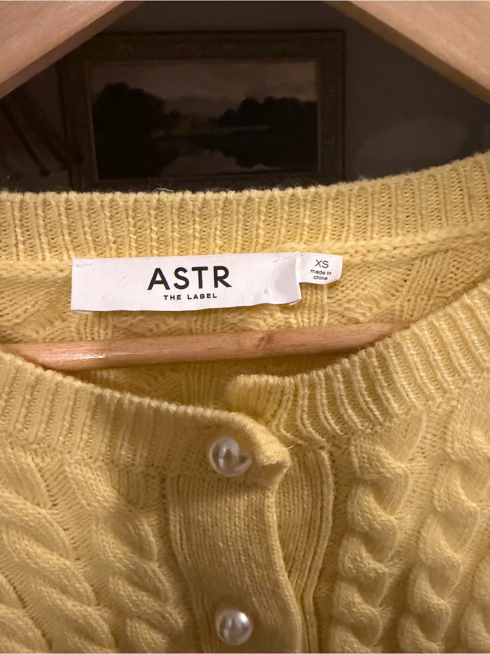 ASTR Pale Yellow Cable Knit Pearl Button Cardigan - Picture 3 of 6